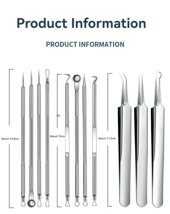 11Pcs Ingrown Hair Tweezers Acne Blackhead Removal Needles Black Dots Cleaner Pore Cleaner Deep Cleansing Face Skin Care Tools - Image 24