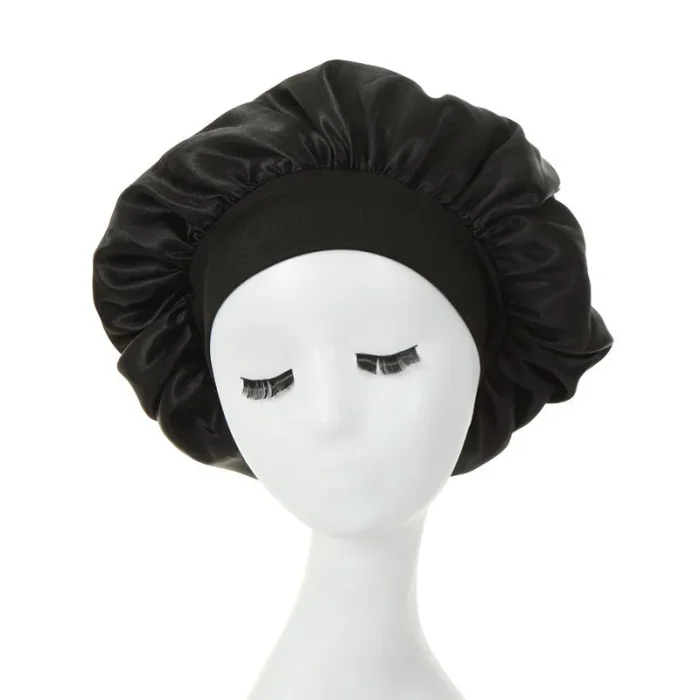 Satin Bonnets Night Sleeping Cap Large Elastic Wide Soft Band Colorful Silk Hat for Curly Hair Care Beauty Makeup for Women - Image 7