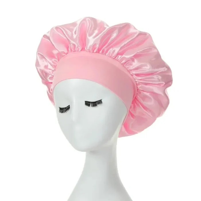 Satin Bonnets Night Sleeping Cap Large Elastic Wide Soft Band Colorful Silk Hat for Curly Hair Care Beauty Makeup for Women - Image 7