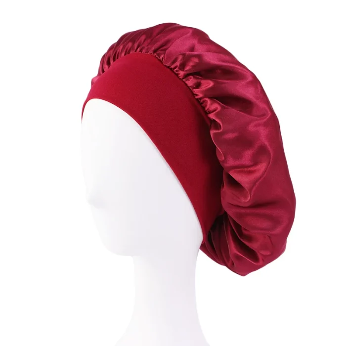 Women's Satin Solid Bonnets Wide-brimmed Night Sleeping Bathing Hat Unisex Head Wrap Elastic Band Cap Hair Care Bonnet - Image 20