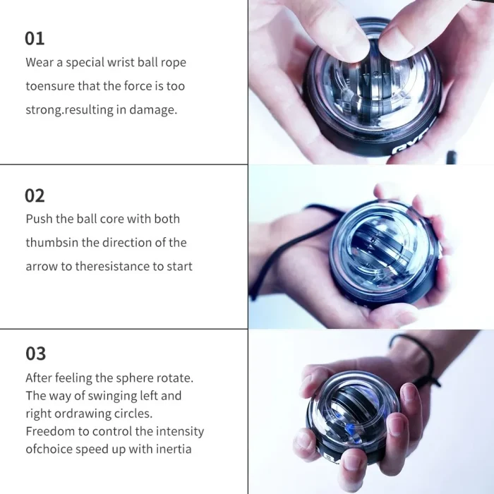LED Wrist Ball Power Trainer Ball Auto-Start Gyroscopic Arm Hand Forearm Exerciser Power Wrist Gyro Ball Sport Fitness Equipment - Image 3