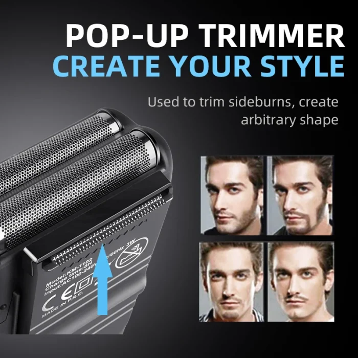 Kemei Rechargeable Cordless Shaver for Men Twin Blade Reciprocating Beard Razor Face Care Multifunction Strong Trimmer KM-1102 - Image 5