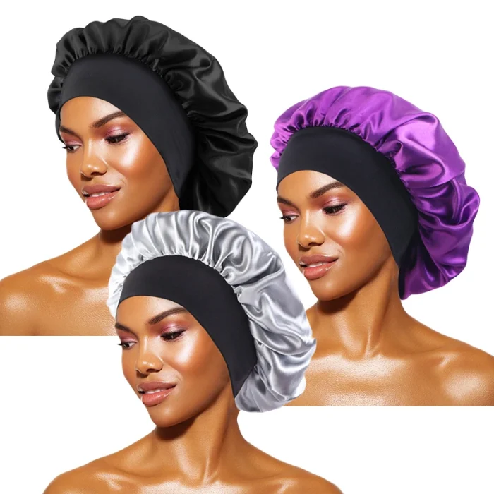 Women's Satin Solid Bonnets Wide-brimmed Night Sleeping Bathing Hat Unisex Head Wrap Elastic Band Cap Hair Care Bonnet - Image 11