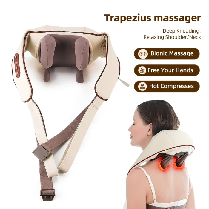 Electric Neck And Back Massager Wireless Trapezius Massager Kneading Massage Pillow Cervical Back Muscle Relaxing Massage Shawl
