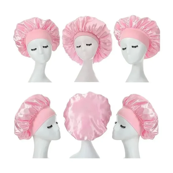 Satin Bonnets Night Sleeping Cap Large Elastic Wide Soft Band Colorful Silk Hat for Curly Hair Care Beauty Makeup for Women - Image 19