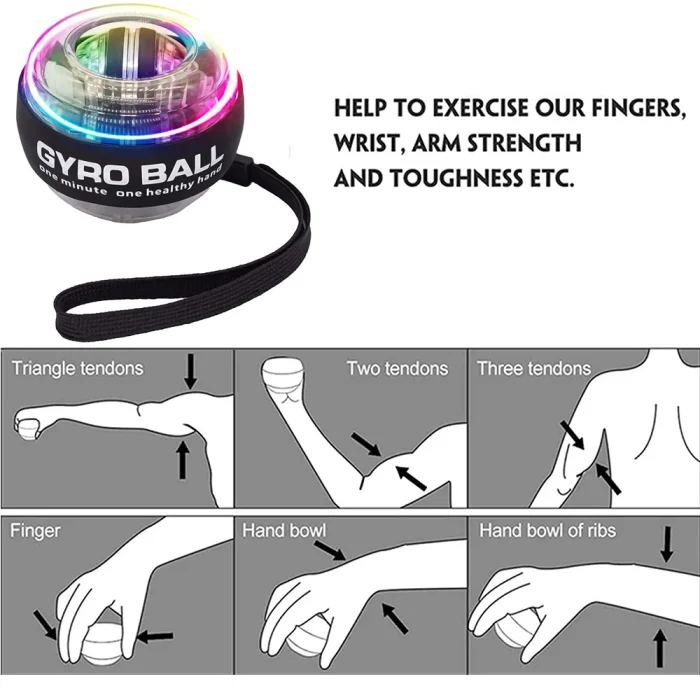 LED Wrist Power Trainer Ball Self-starting Gyro ball Power ball Arm Hand Muscle Force Fitness Exercise Equipment Strengthener - Image 2