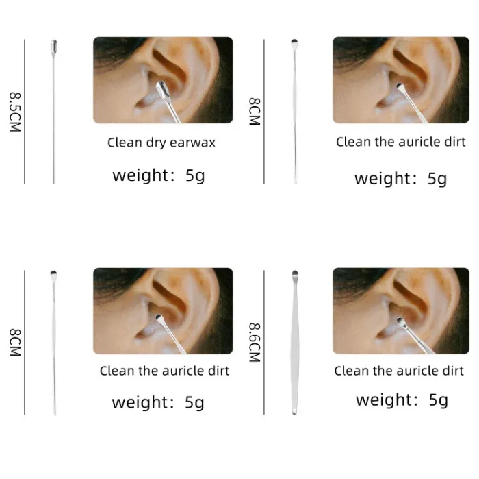 6Pcs/set ear cleaner Ear Wax Pickers Stainless Steel Earpick Wax Remover piercing kit earwax Curette Spoon Care Ear Clean Tools - Image 16