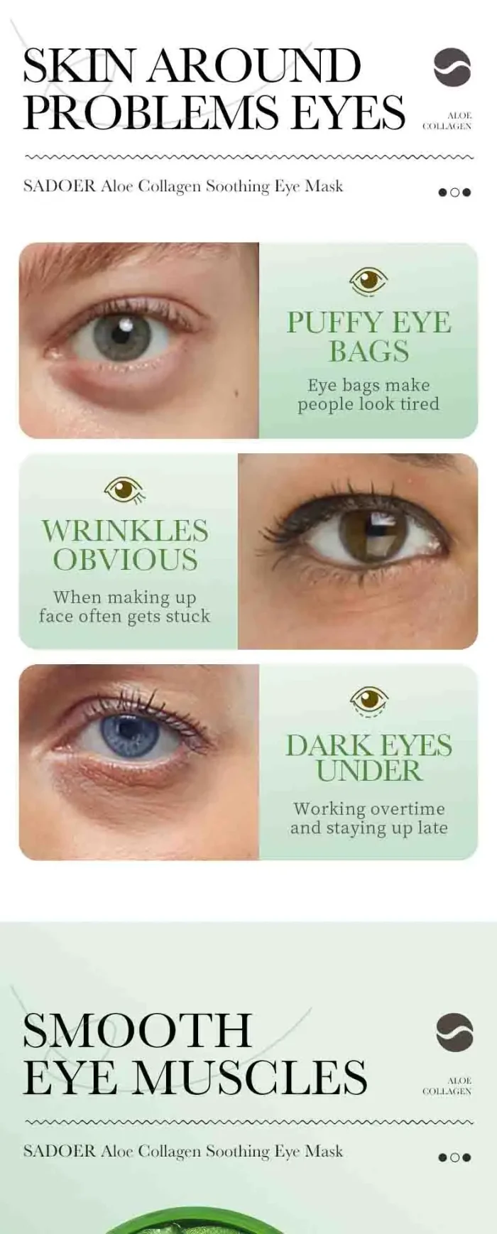 60pcs SAODER Aloe Vera Collagen Eye Mask Anti Dark Circles Eyes Bags Moisturizing Firming Eye Patches Eyes Skin Care Products - Image 9