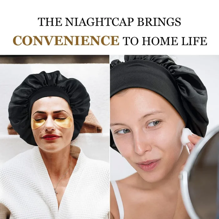 Newly Satin Night Hair Cap Women's Solid Sleeping Hat Sleep Care Bonnet Nightcap For Women Unisex Cap - Image 11