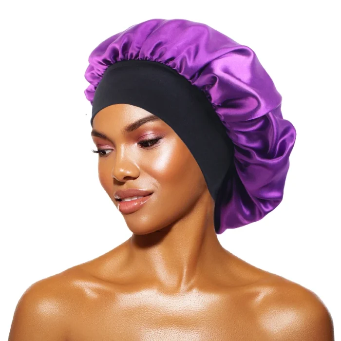 Women's Satin Solid Bonnets Wide-brimmed Night Sleeping Bathing Hat Unisex Head Wrap Elastic Band Cap Hair Care Bonnet - Image 27