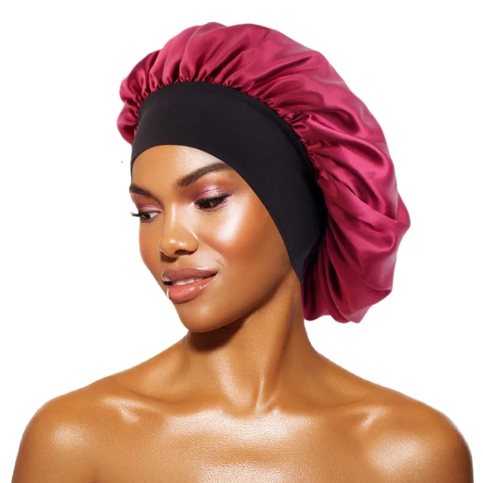 Women's Satin Solid Bonnets Wide-brimmed Night Sleeping Bathing Hat Unisex Head Wrap Elastic Band Cap Hair Care Bonnet - Image 14