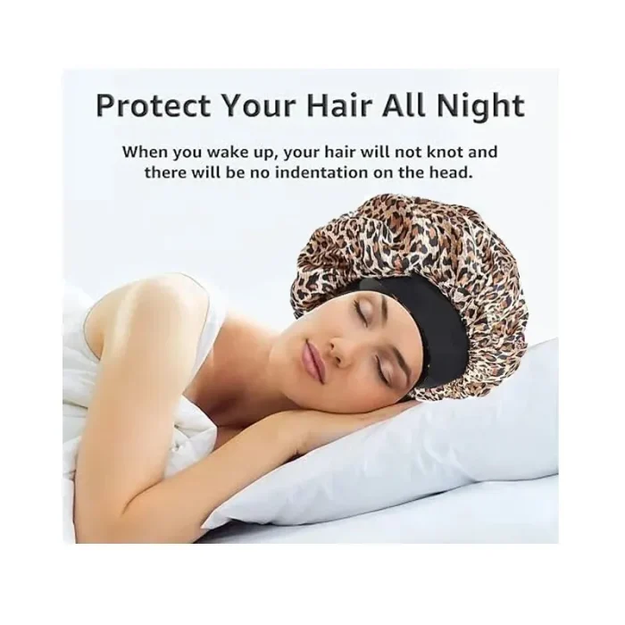 Satin Bonnets Night Sleeping Cap Large Elastic Wide Soft Band Colorful Silk Hat for Curly Hair Care Beauty Makeup for Women - Image 5