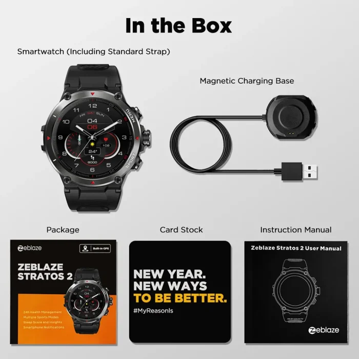 Zeblaze Stratos 2 GPS Smart Watch AMOLED Display 24h Health Monitor 5 ATM Long Battery Life Smartwatch for Men - Image 6