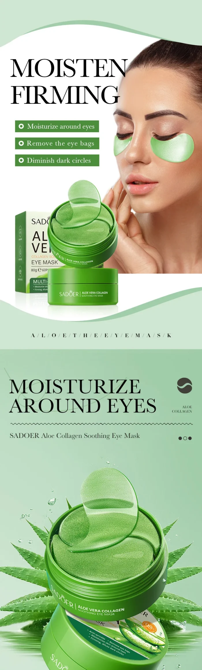 60pcs Aloe Vera Collagen Eye Mask Anti Dark Circles Removal Eyes Bags Moisturizing Firming Eye Patches Eyes Skin Care Products - Image 7