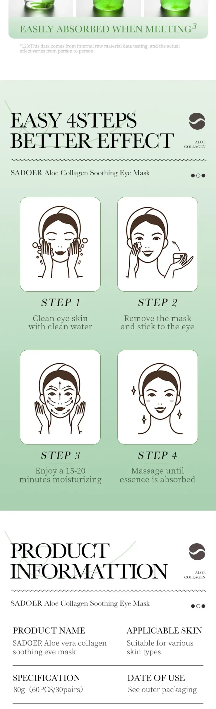 60pcs SAODER Aloe Vera Collagen Eye Mask Anti Dark Circles Eyes Bags Moisturizing Firming Eye Patches Eyes Skin Care Products - Image 16