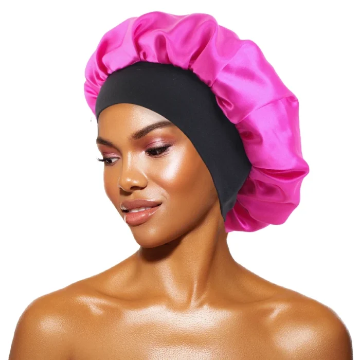 Women's Satin Solid Bonnets Wide-brimmed Night Sleeping Bathing Hat Unisex Head Wrap Elastic Band Cap Hair Care Bonnet - Image 12