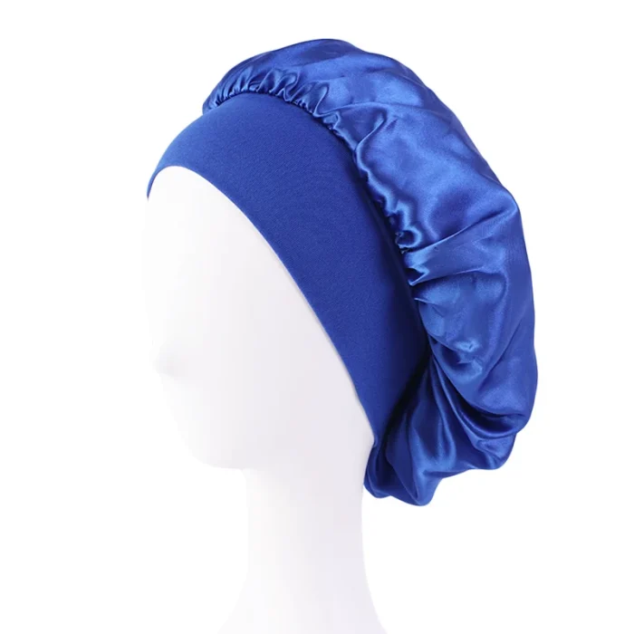 Women's Satin Solid Bonnets Wide-brimmed Night Sleeping Bathing Hat Unisex Head Wrap Elastic Band Cap Hair Care Bonnet - Image 17