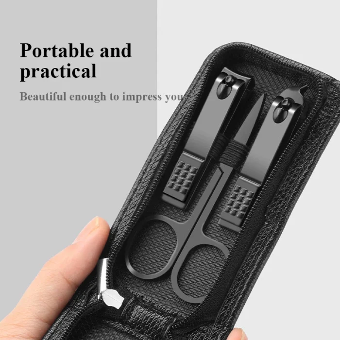 Germany 6 Pcs Portable Luxury Manicure Sets Pedicure Kits Bright Black Nail Clipper Set Personal Care Tools Eyebrow Scissors - Image 2