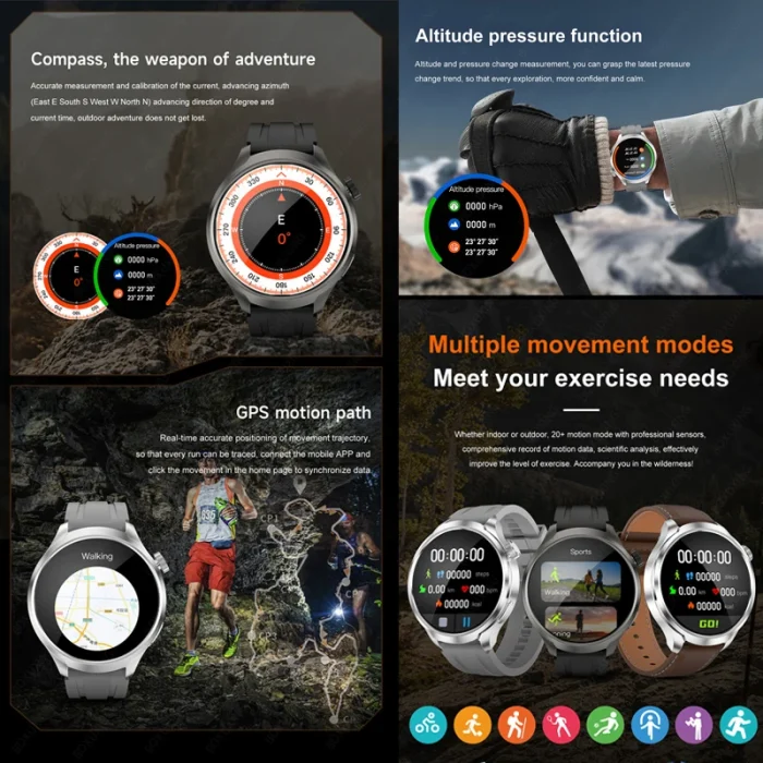 New 1.85"AMOLED HD Smart Watch Men GPS Outdoor Sports Compass Waterproof Watches NFC Health Monitor Bluetooth Call Smartwatch - Image 5
