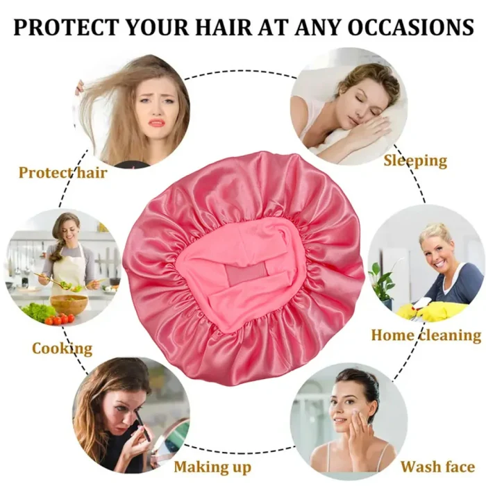 Newly Satin Night Hair Cap Women's Solid Sleeping Hat Sleep Care Bonnet Nightcap For Women Unisex Cap - Image 19