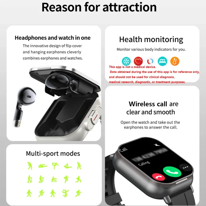 GPS Smart Watch TWS 2-in-1 Headset Bluetooth Call Heart Rate Blood Pressure Health Monitoring Headphones Play Music Smartwatch - Image 2