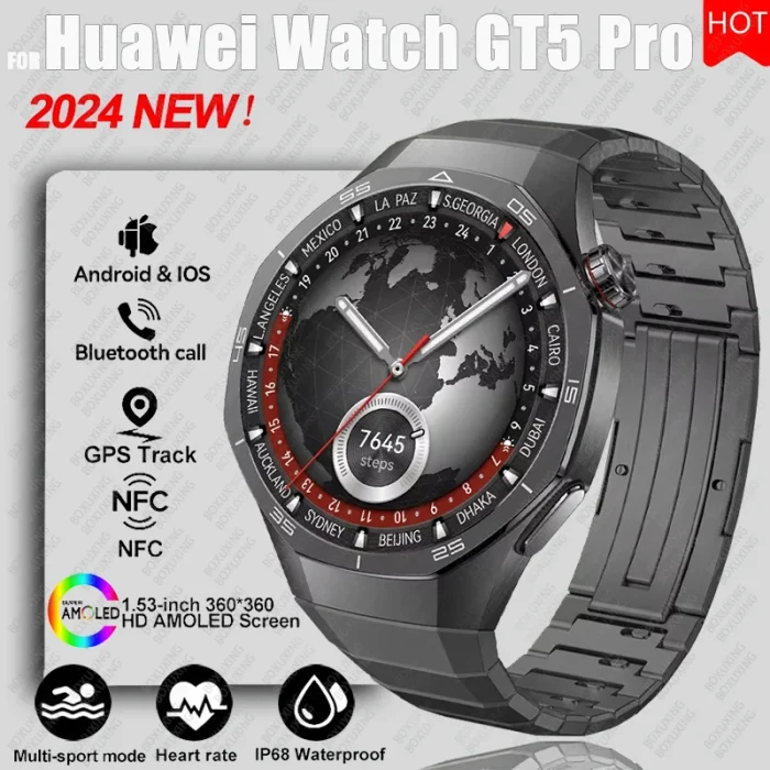 New For Huawei Watch GT5 Pro Smart Watch HD AMOLED Screen NFC GPS Tracker Bluetooth Call Health Waterproof Smartwatch Men Women