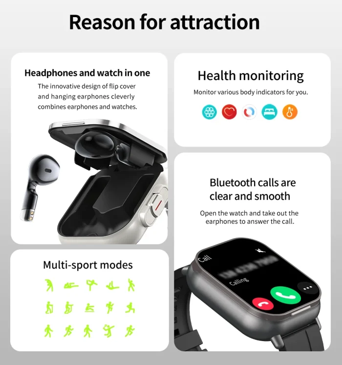 GPS Smart Watch TWS 2-in-1 Headset Bluetooth Call Heart Rate Blood Pressure Health Monitoring Headphones Play Music Smartwatch - Image 13