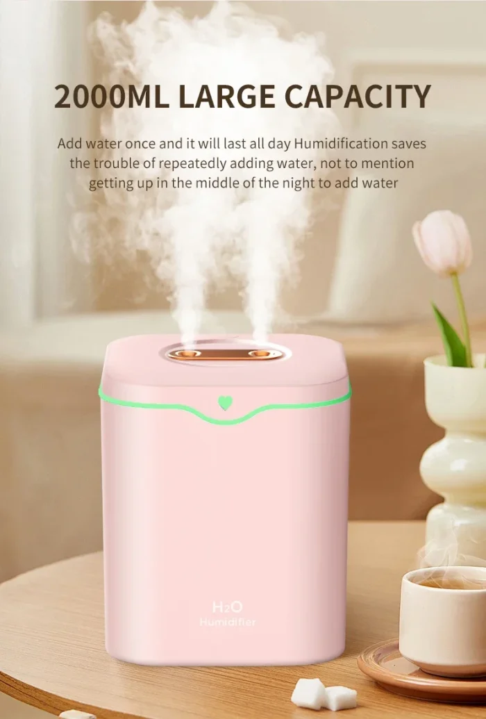 Xiaomi 2000ML USB Air Humidifier Double Spray Port Essential Oil Aromatherapy Humificador Cool Mist Maker Fogger Purify for Home - Image 14