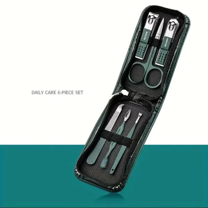 New 6 Pcs Portable Luxury Manicure Sets Pedicure Kits Bright Black Nail Clipper Set Personal Care Tools Eyebrow Scissors - Image 7