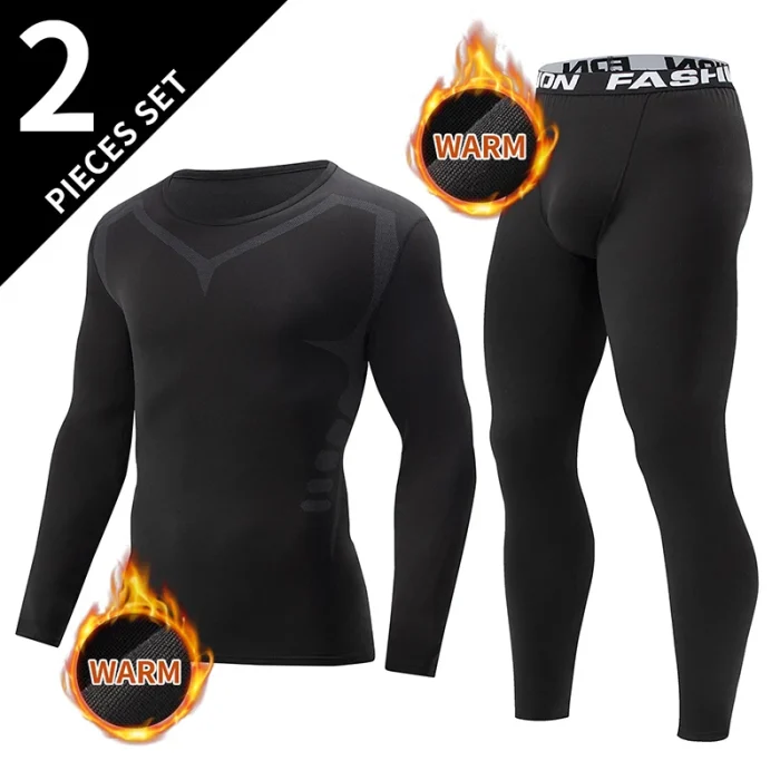 2-piece men's tight warm long-sleeved trousers suit for autumn and winter men's fitness pants shirt running yoga athletes' sport - Image 7