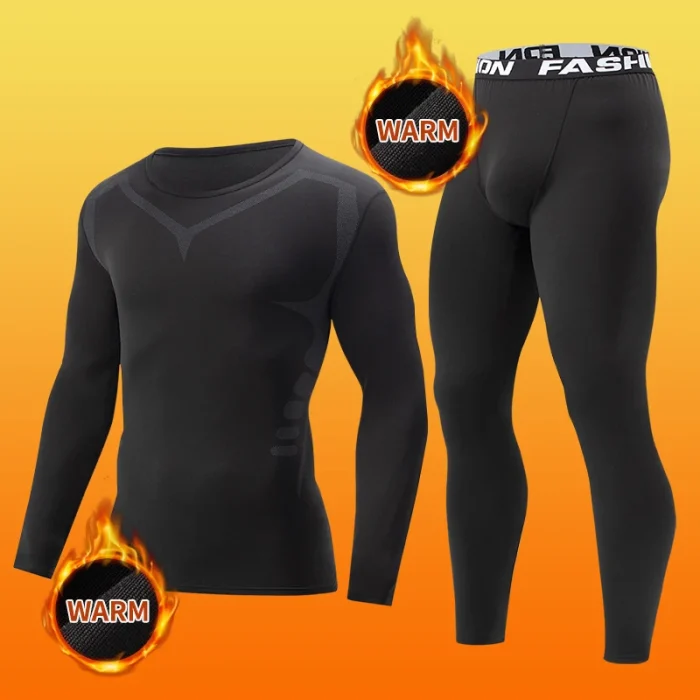 2-piece men's tight warm long-sleeved trousers suit for autumn and winter men's fitness pants shirt running yoga athletes' sport - Image 3