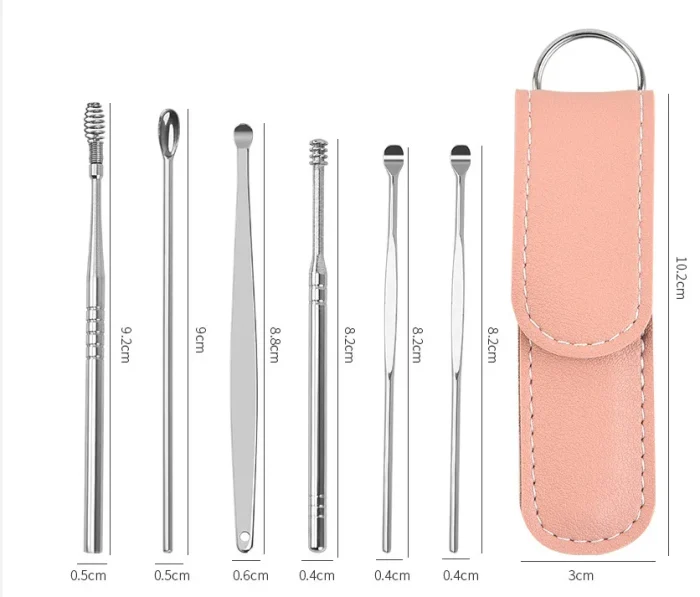 6Pcs/set ear cleaner Ear Wax Pickers Stainless Steel Earpick Wax Remover piercing kit earwax Curette Spoon Care Ear Clean Tools - Image 17