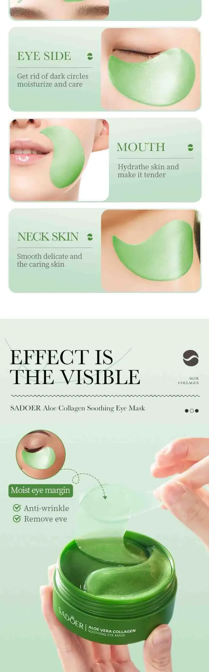 60pcs Aloe Vera Collagen Eye Mask Anti Dark Circles Removal Eyes Bags Moisturizing Firming Eye Patches Eyes Skin Care Products - Image 13