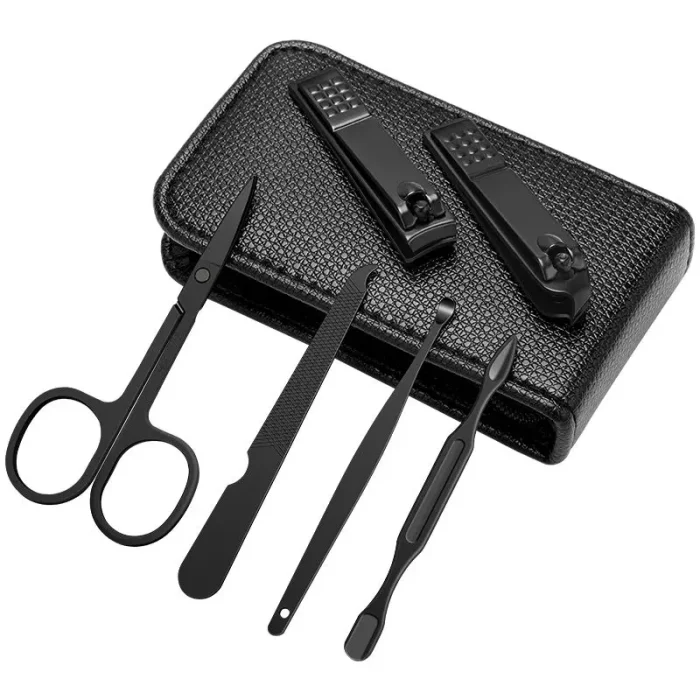 Germany 6 Pcs Portable Luxury Manicure Sets Pedicure Kits Bright Black Nail Clipper Set Personal Care Tools Eyebrow Scissors - Image 5