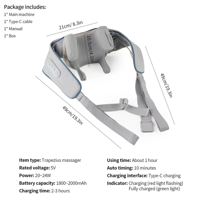 20W Wireless Trapezius Massager Neck And Shoulder Kneading Massager Neck And Back Massager Shawl Neck Cervical masajeador - Image 33