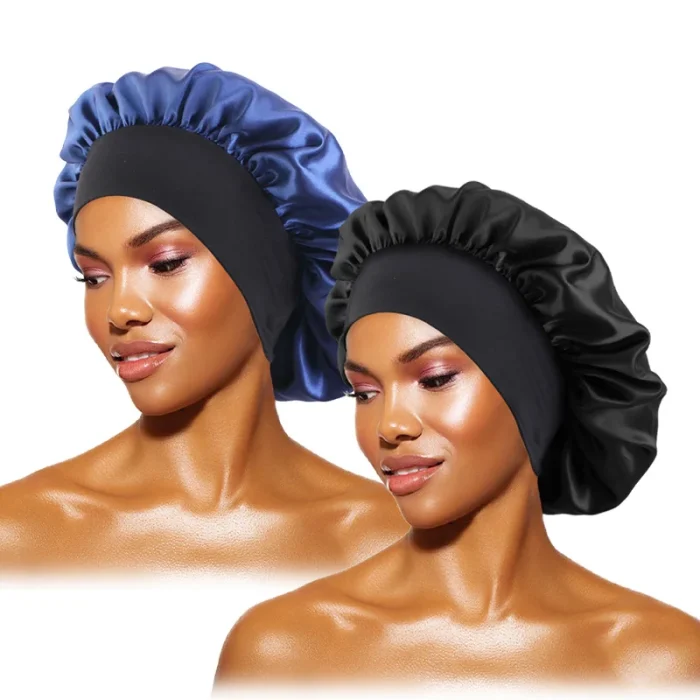 Women's Satin Solid Bonnets Wide-brimmed Night Sleeping Bathing Hat Unisex Head Wrap Elastic Band Cap Hair Care Bonnet - Image 16
