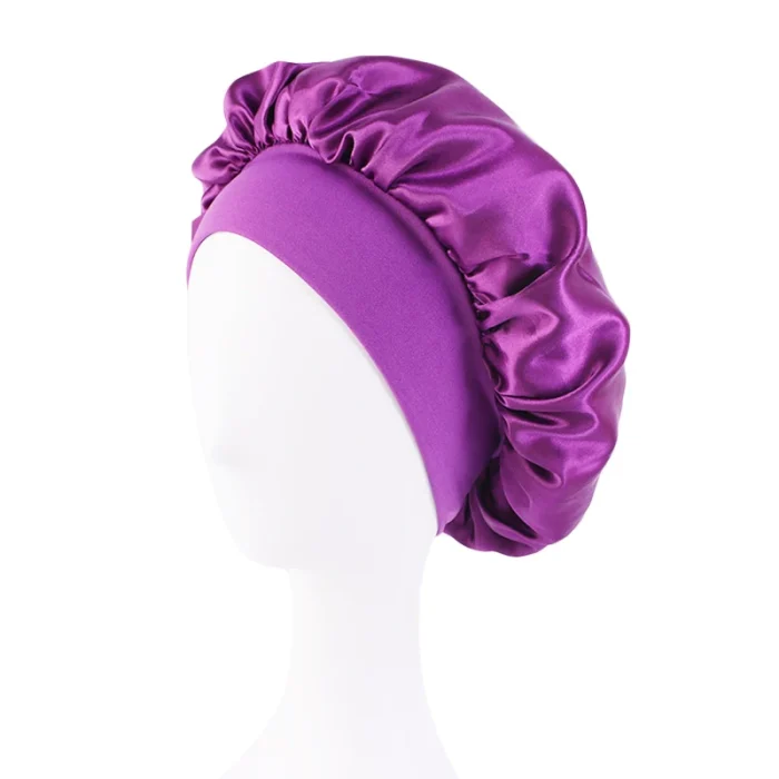 Women's Satin Solid Bonnets Wide-brimmed Night Sleeping Bathing Hat Unisex Head Wrap Elastic Band Cap Hair Care Bonnet - Image 13