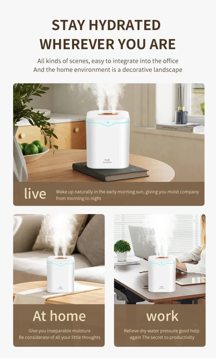 Xiaomi 2000ML USB Air Humidifier Double Spray Port Essential Oil Aromatherapy Humificador Cool Mist Maker Fogger Purify for Home - Image 20