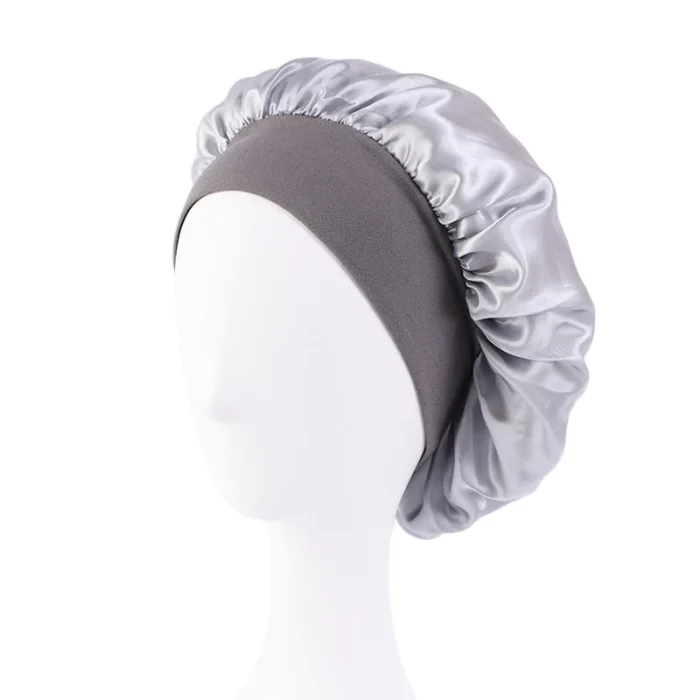 Women's Satin Solid Bonnets Wide-brimmed Night Sleeping Bathing Hat Unisex Head Wrap Elastic Band Cap Hair Care Bonnet - Image 23