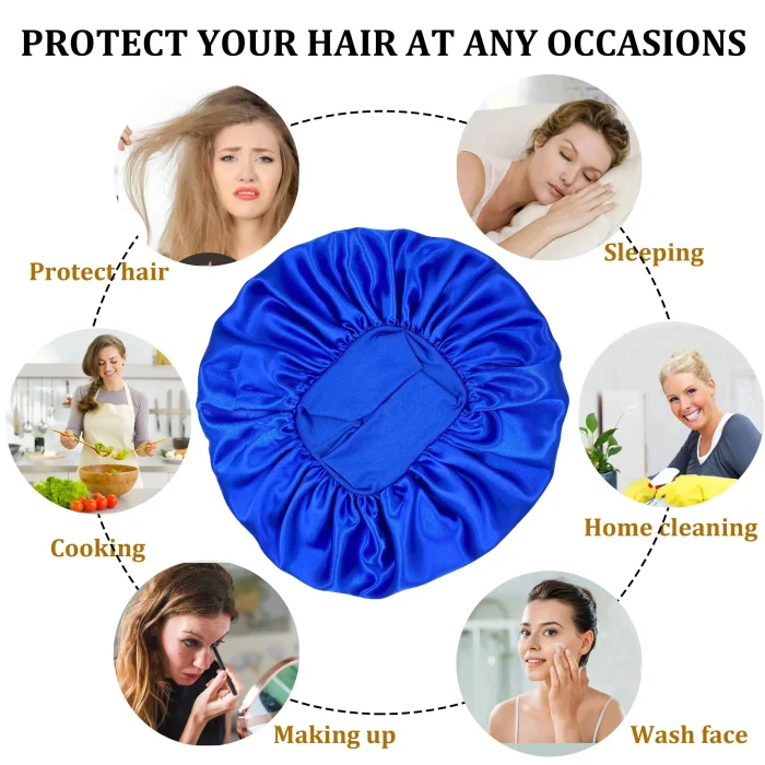 1pc Big Bonnets for Women Hair Care Large Satin Bonnet Silk Bonnet Hair Wrap for Sleeping Sleep Cap With Elastic Soft Band - Image 6