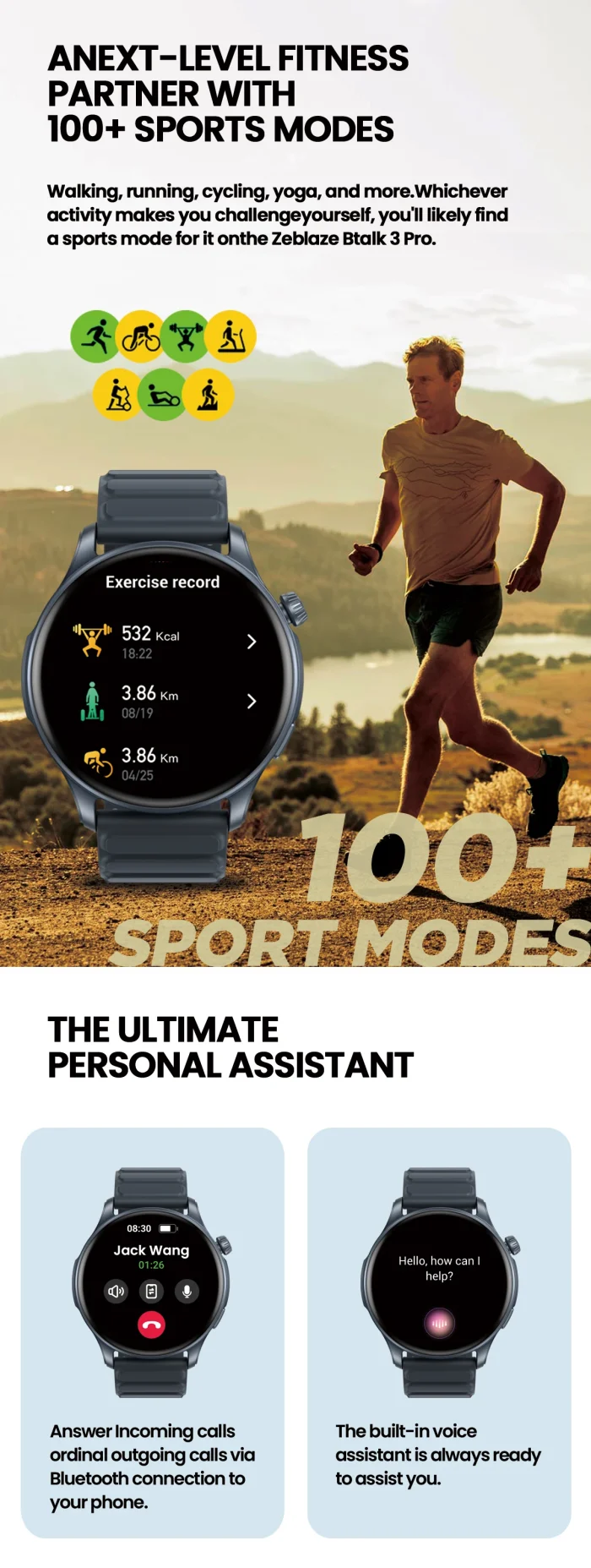 New Zeblaze Btalk 3 PRO 1.43" AMOLED Display Smart Watch Bluetooth Phone Callings Health and Fitness Tracking Smartwatch - Image 13