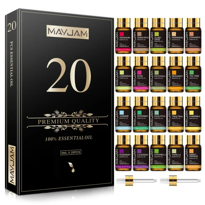 MAYJAM Pure Natural Essential Oils 20pcs Kits Gift Box Sandalwood Lemongrass Lavender Bergamot Eucalyptus Rosemary For Diffuser - Image 7