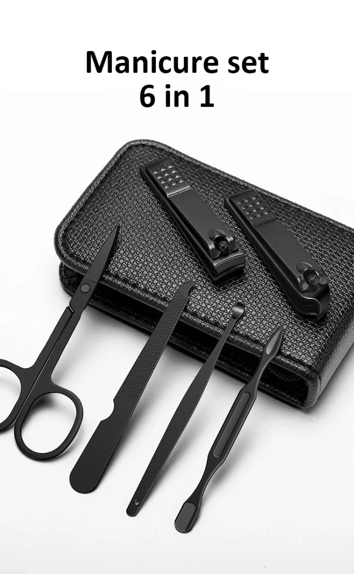 Germany 6 Pcs Portable Luxury Manicure Sets Pedicure Kits Bright Black Nail Clipper Set Personal Care Tools Eyebrow Scissors - Image 10