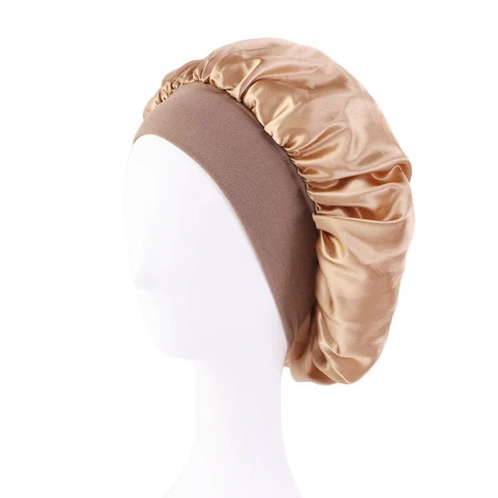 Women's Satin Solid Bonnets Wide-brimmed Night Sleeping Bathing Hat Unisex Head Wrap Elastic Band Cap Hair Care Bonnet - Image 18