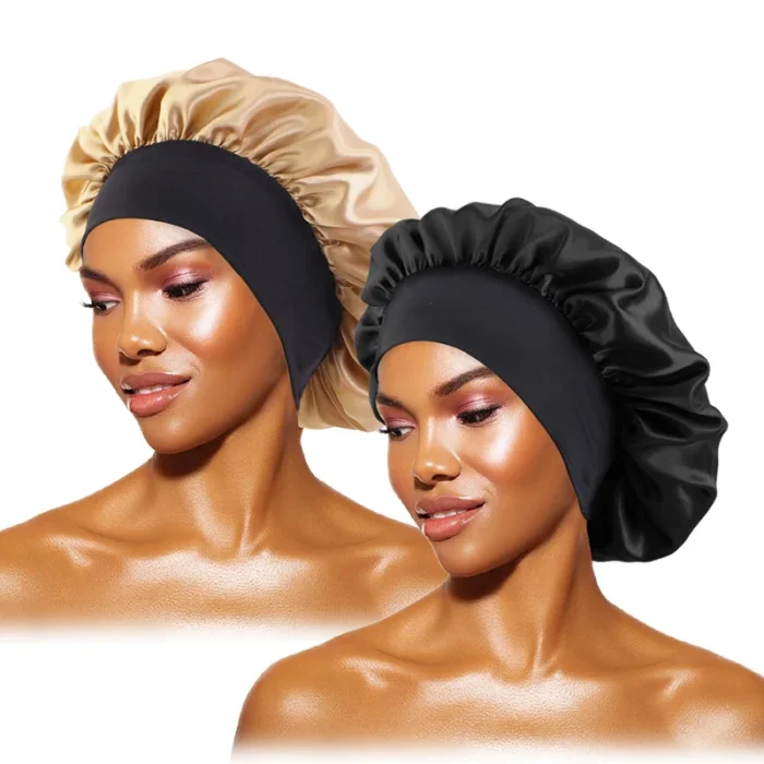 Women's Satin Solid Bonnets Wide-brimmed Night Sleeping Bathing Hat Unisex Head Wrap Elastic Band Cap Hair Care Bonnet - Image 9