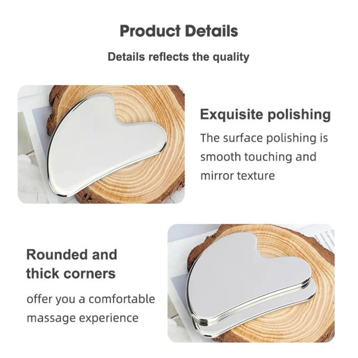 1pc Gua Sha Facial Tool Stainless Steel GuaSha Massage Tool Natural Universal Facial Silver Metal Gua Sha Board Beauty Skin Care - Image 3