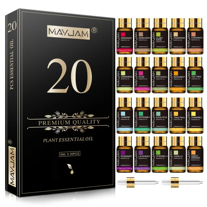 MAYJAM Pure Natural Essential Oils 20pcs Kits Gift Box Sandalwood Lemongrass Lavender Bergamot Eucalyptus Rosemary For Diffuser - Image 2