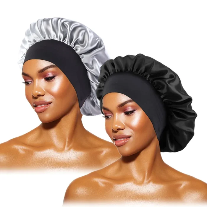 Women's Satin Solid Bonnets Wide-brimmed Night Sleeping Bathing Hat Unisex Head Wrap Elastic Band Cap Hair Care Bonnet - Image 31