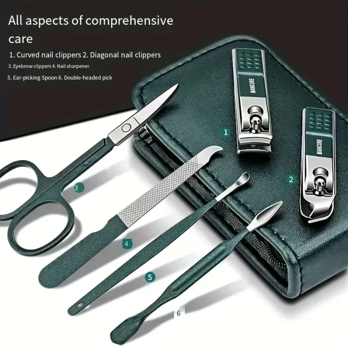 New 6 Pcs Portable Luxury Manicure Sets Pedicure Kits Bright Black Nail Clipper Set Personal Care Tools Eyebrow Scissors - Image 2