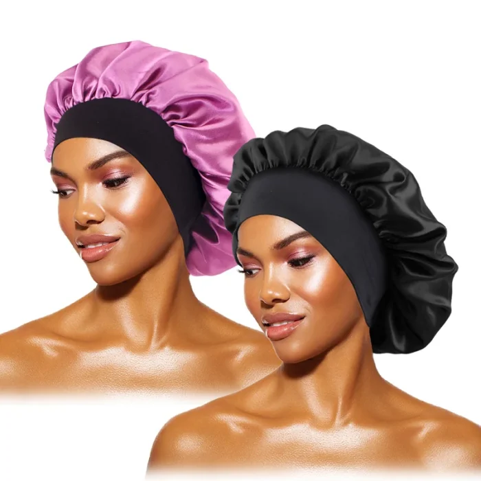 Women's Satin Solid Bonnets Wide-brimmed Night Sleeping Bathing Hat Unisex Head Wrap Elastic Band Cap Hair Care Bonnet - Image 10